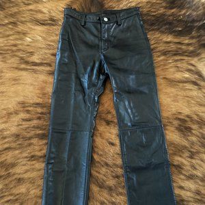BANANA REPUBLIC Black LEATHER Pants WOMENS Size 0 LINED Straight Leg SOFT SUPPLE